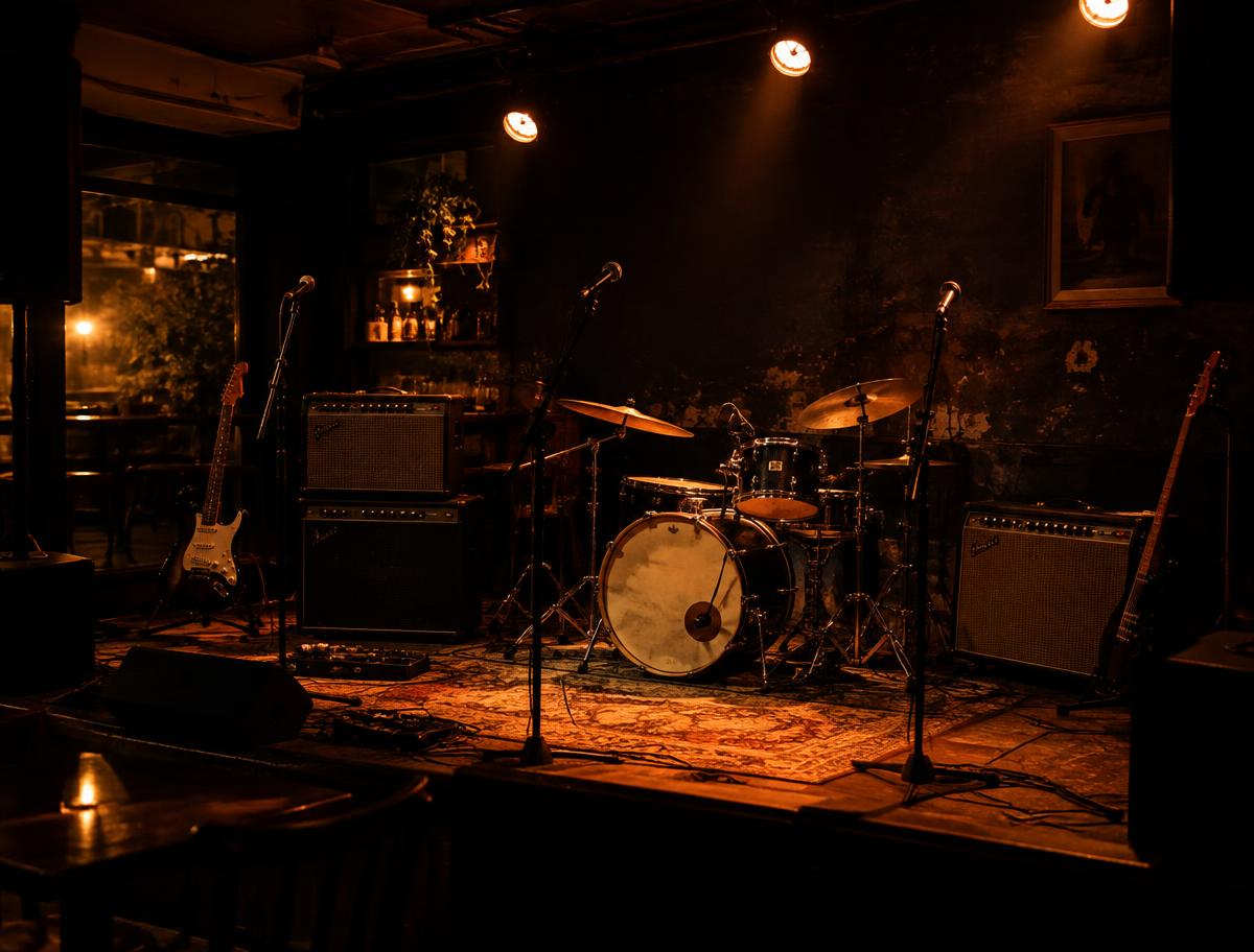 Palco preparado para uma noite de música